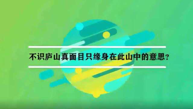 不识庐山真面目只缘身在此山中的意思?