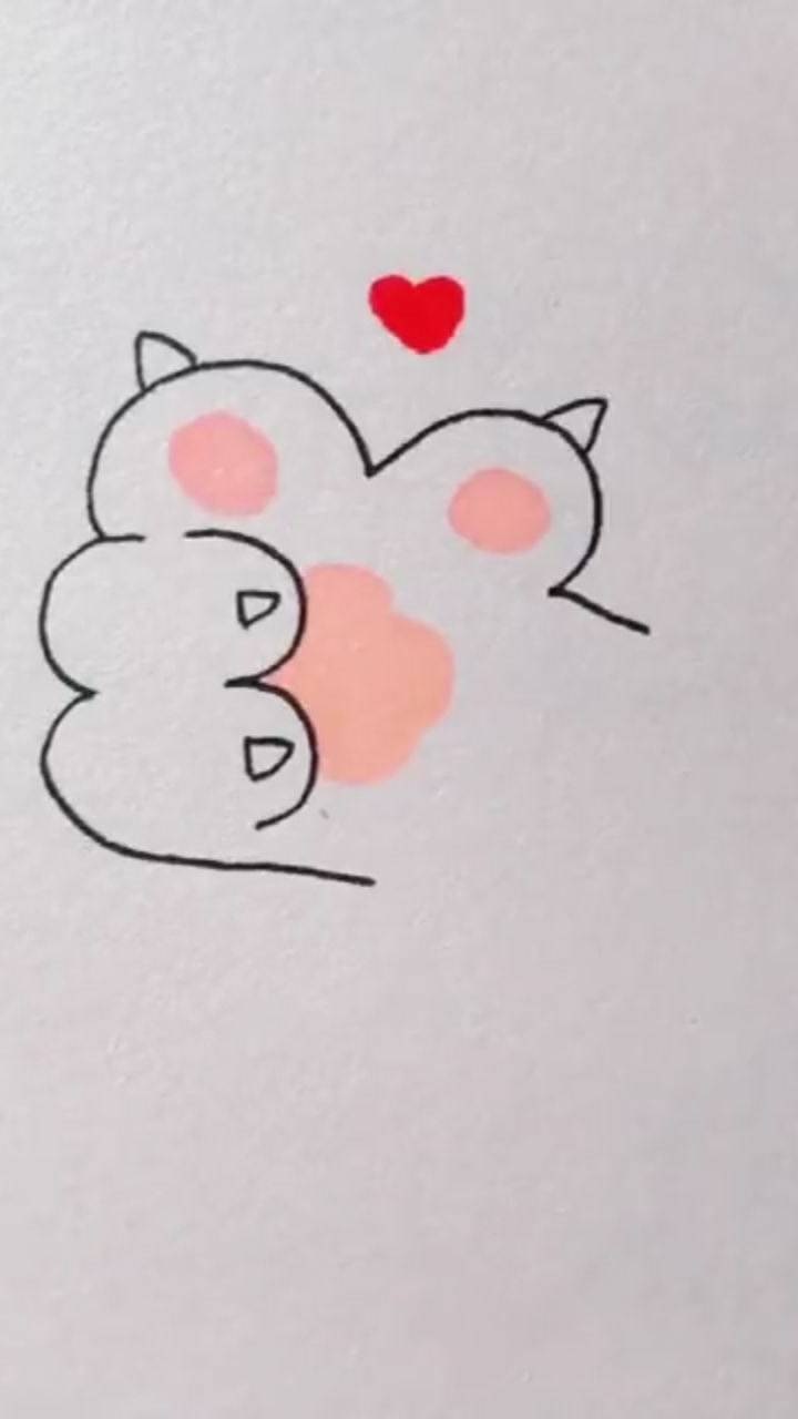 简笔画,猫爪比爱心