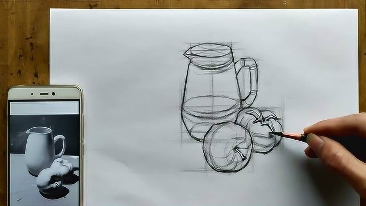 梅哥哥 三个静物组合结构素描绘画精简版