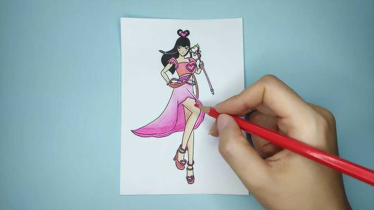 手绘精灵梦叶罗丽美丽少女王默和她的魔法棒简笔画好学又漂亮
