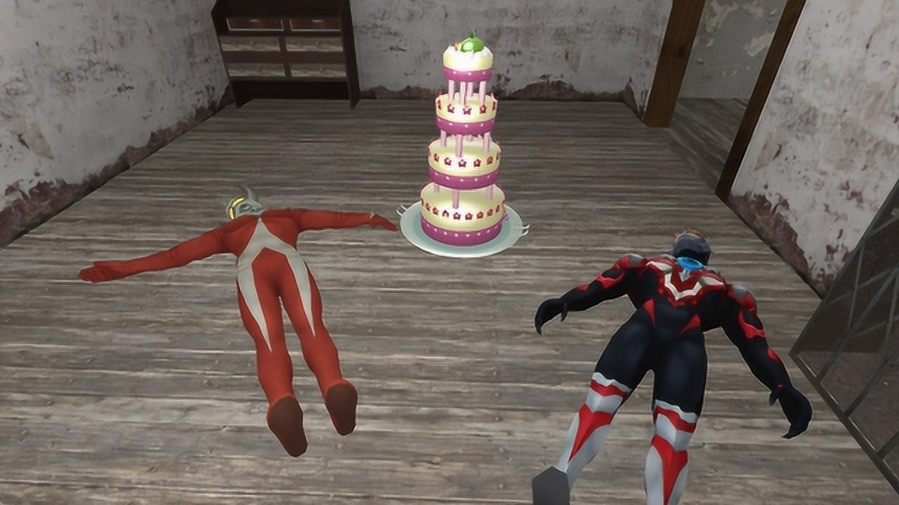 泰罗和欧布奥特曼吃了蛋糕以后怎么躺在地上啊?