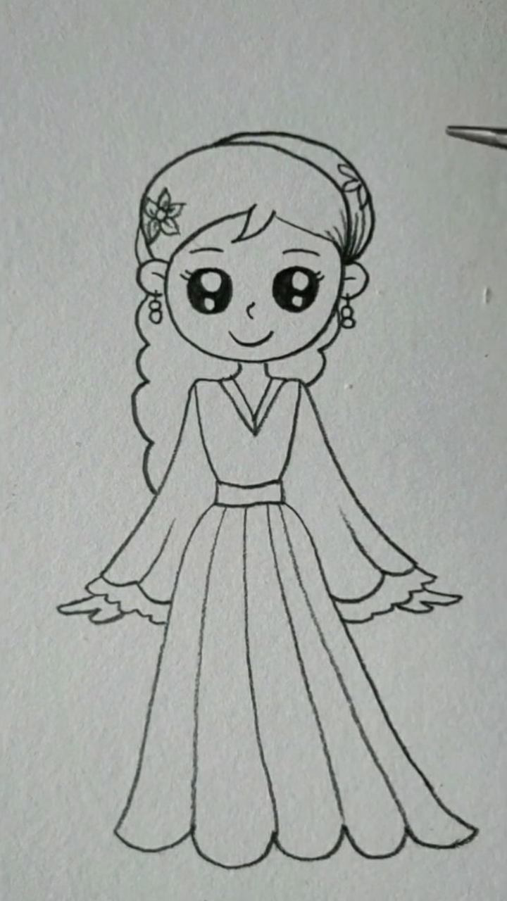 今天教大家简笔画小公主非常的简单易学哦