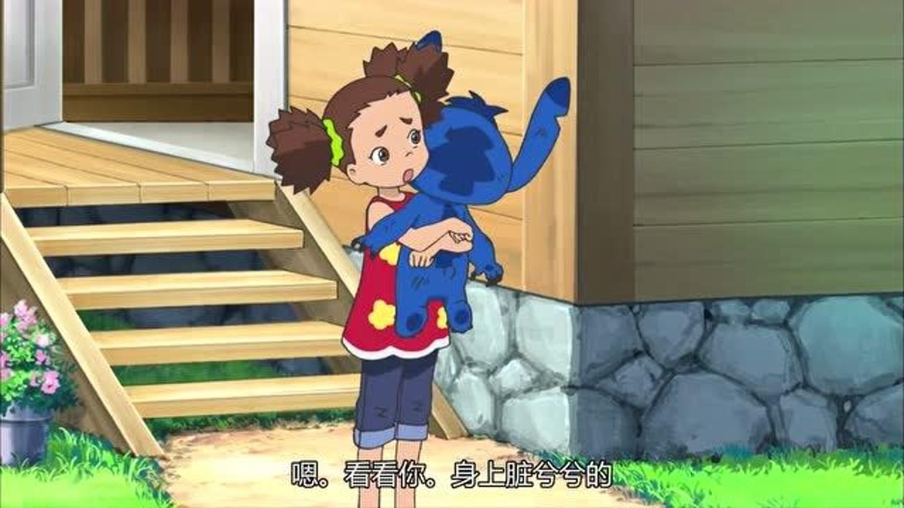 星际宝贝柔奈抱起史迪奇希洛曼的内心害羞了