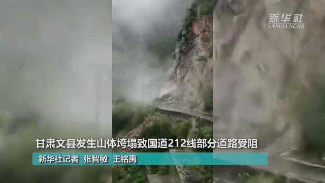 甘肃文县发生山体垮塌致国道212线部分道路受阻