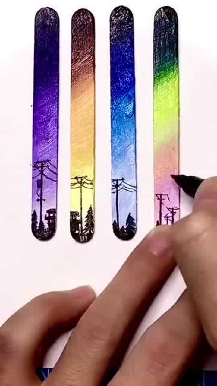 绘画大神用雪糕棒都能绘画用来当书签正合适