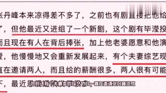 知情人曝张丹峰又接了新戏,毕滢仍是投资人,还将和洪欣录制节目!