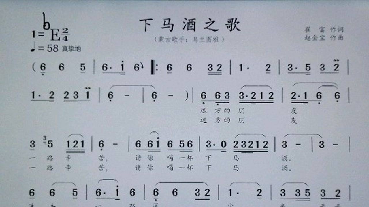 下马酒之歌简谱教学图片