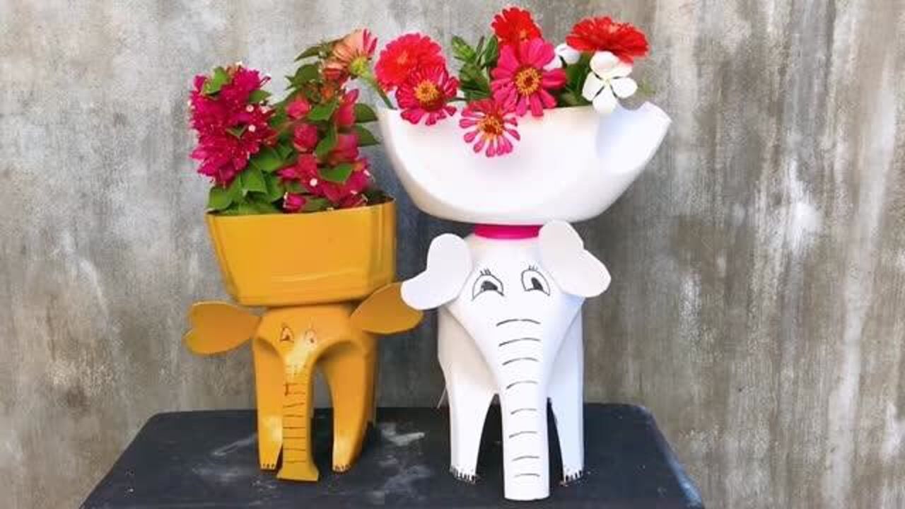 洗衣液瓶千万别扔了,用来制作可爱大象创意盆栽,简单方便有格调