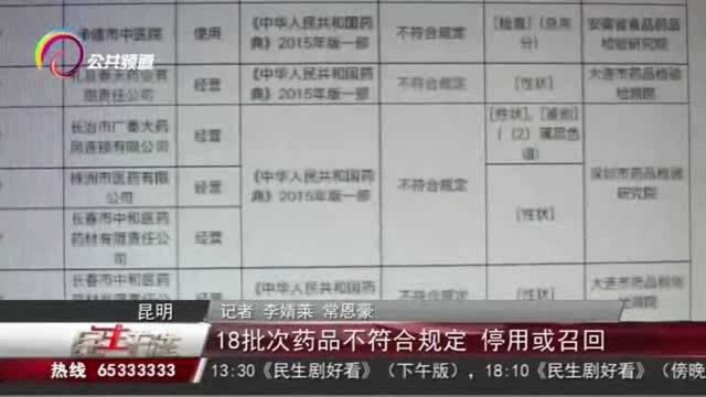 18批次药品不符合规定,停用或召回