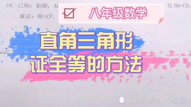 八年级数学|直角三角形证全等的方法,不止斜边直角边一种