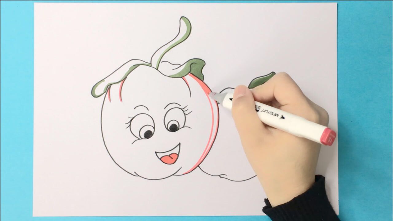 博卡简笔画:西红柿好漂亮,有一双大眼睛,还开心的张嘴大笑