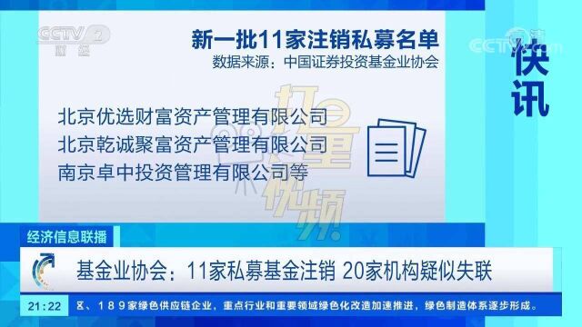 基金业协会:11家私募基金注销,20家机构疑似失联