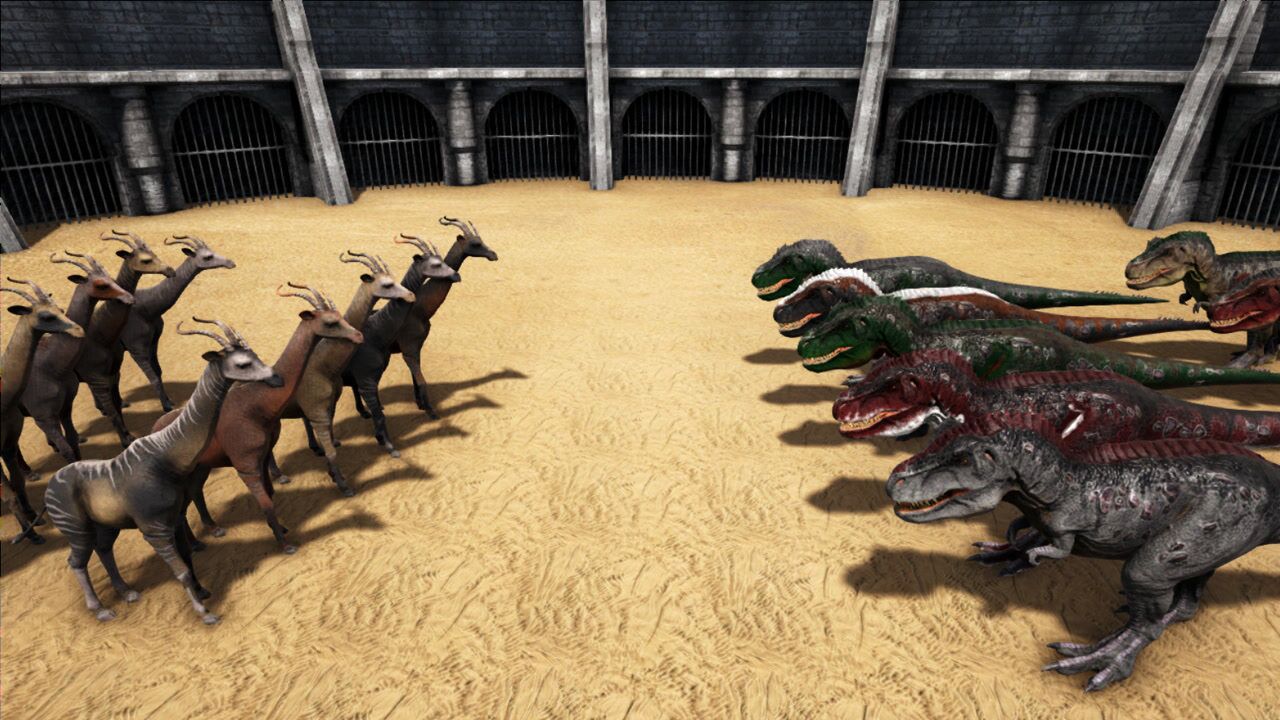 方舟恐龙大战602 长颈鹿和羽暴龙联手对战霸王龙,会赢吗