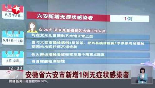 安徽省六安市新增1例无症状感染者