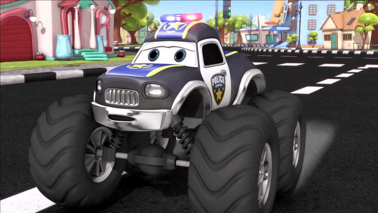 怪兽警车小队齐出动,大脚卡车要遵守交通规则哦