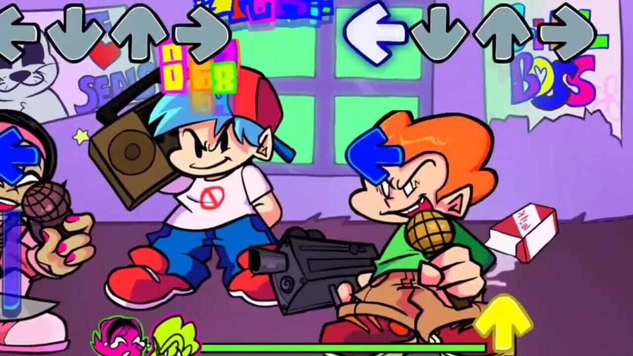 fnf周五夜放克动画pico在学校与美女大战bf助阵