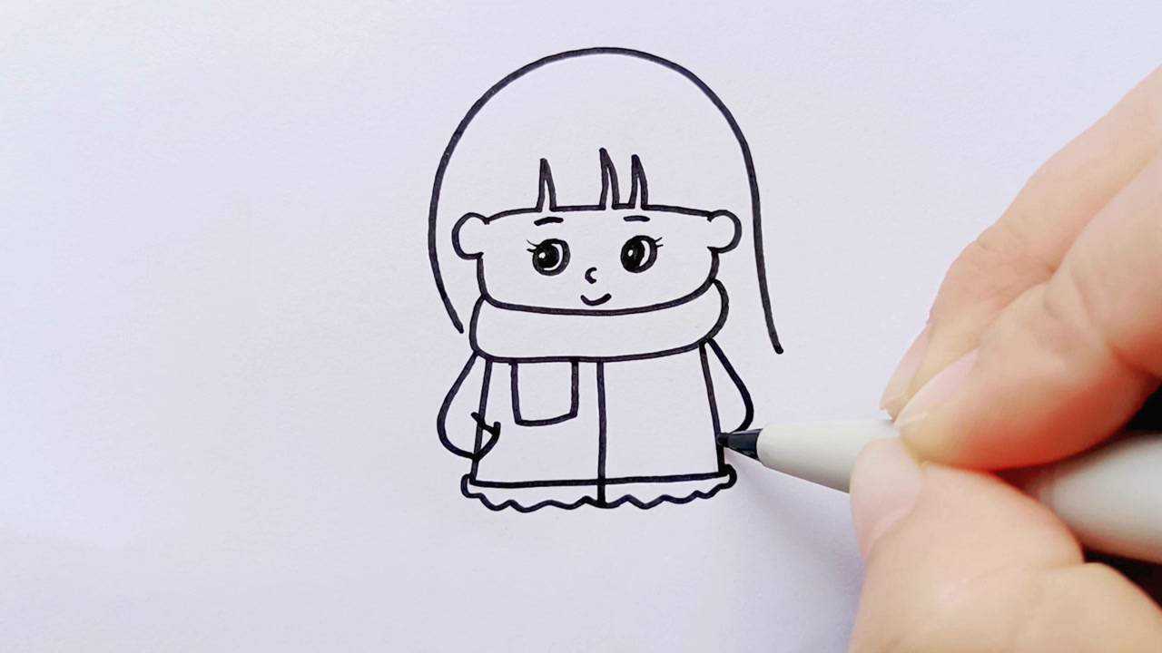 人物简笔画小女孩穿着厚厚的衣服