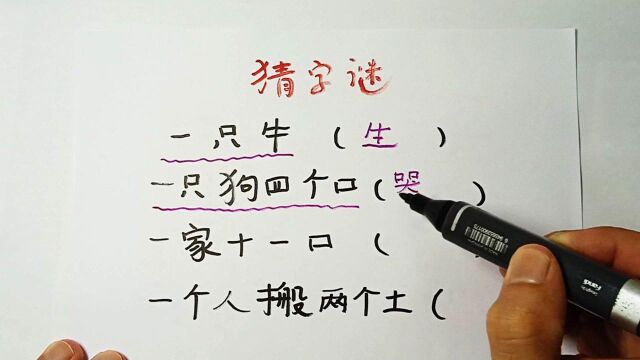 猜字谜:一只牛,一只狗四个口,一家十一口,分别猜到什么字