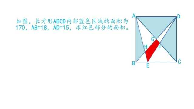 长方形ABCD内部蓝色区域的面积为170,AB=18,AD=15,求红色部分的面积.