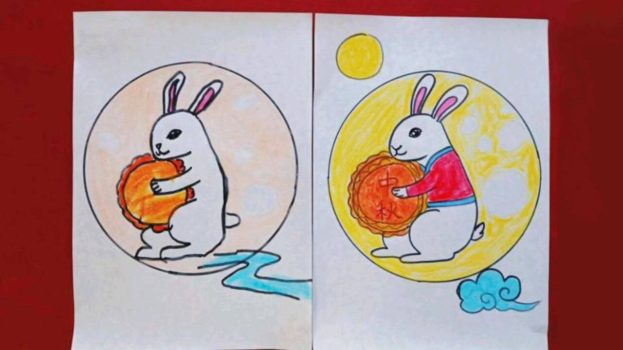 玉兔和月饼如此好画,中秋佳节,赏月吃月饼,简笔画一学就会
