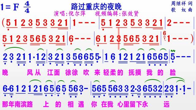 倪尔萍演唱路过重庆的夜晚的完整版彩色动态简谱