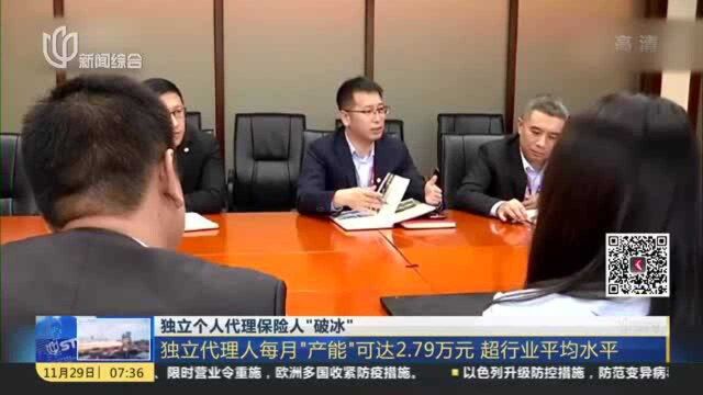 独立个人代理保险人“破冰”:独立代理人每月“产能”可达2.79万元 超行业平均水平