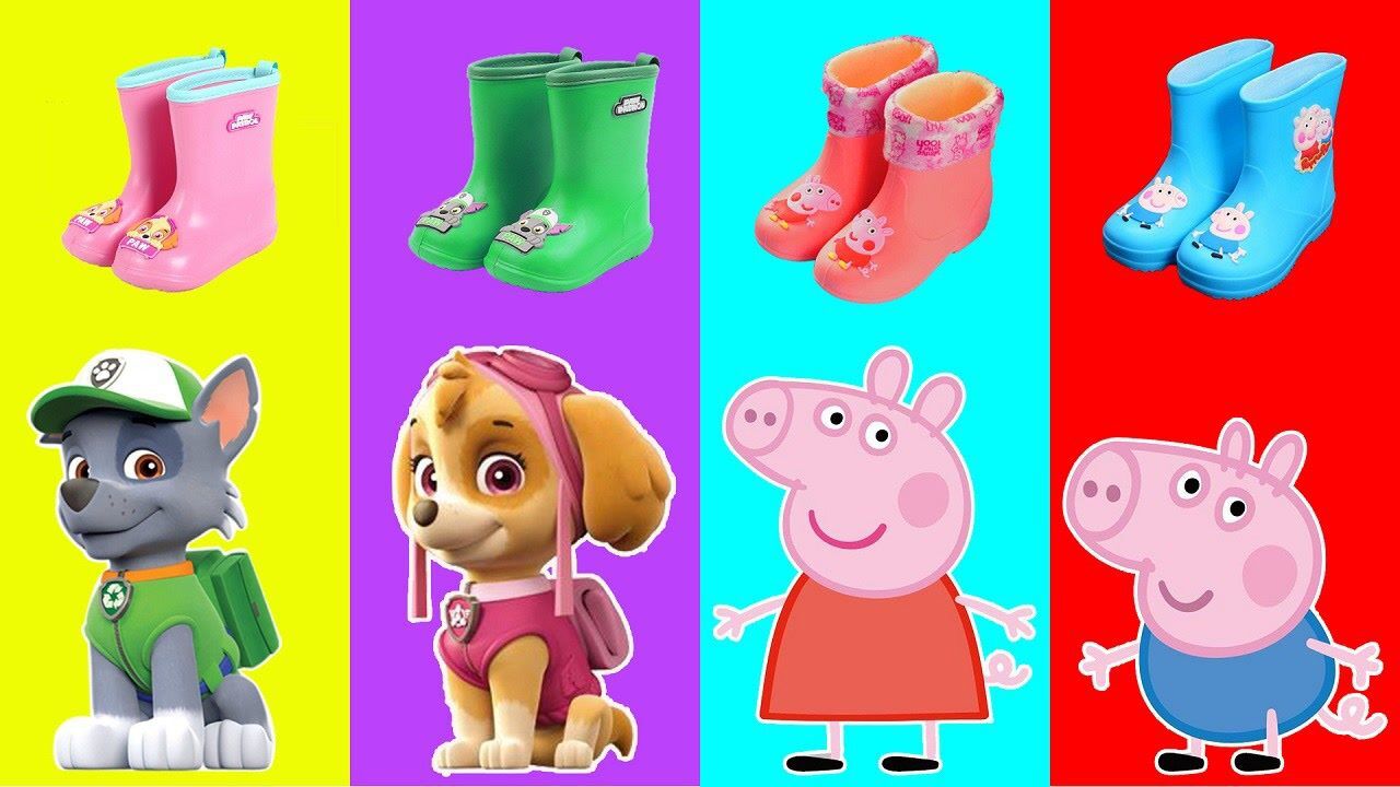 芭比娃娃公主玩具帮助小猪佩奇乔治和汪汪队灰灰天天选择正确颜色的