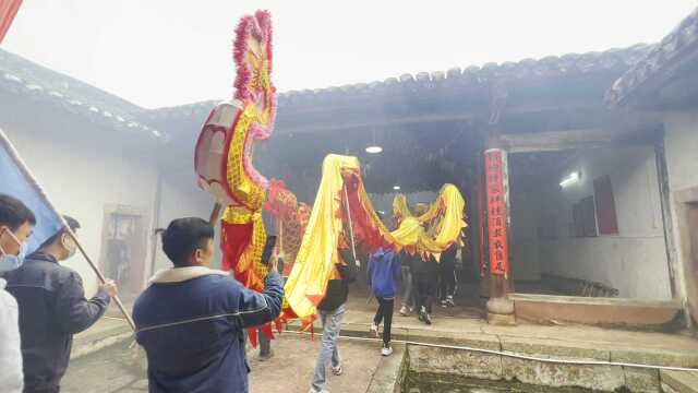 广东传统风俗接花灯仪式,鞭炮不停,一路放回宗祠