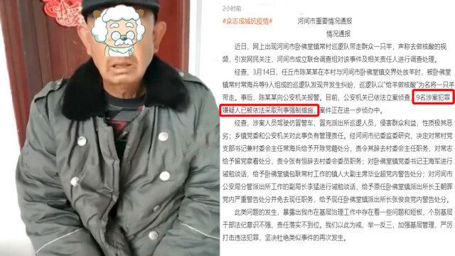 河北河间通报“羊被牵走做核酸”事件:9人被采取刑事强制措施,多人被追责