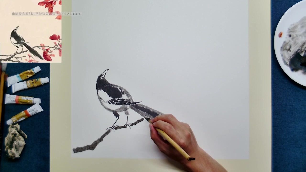国画，花鸟画入门学习，树枝的画法及出枝穿插用笔技巧分享！一看就会！_腾讯视频