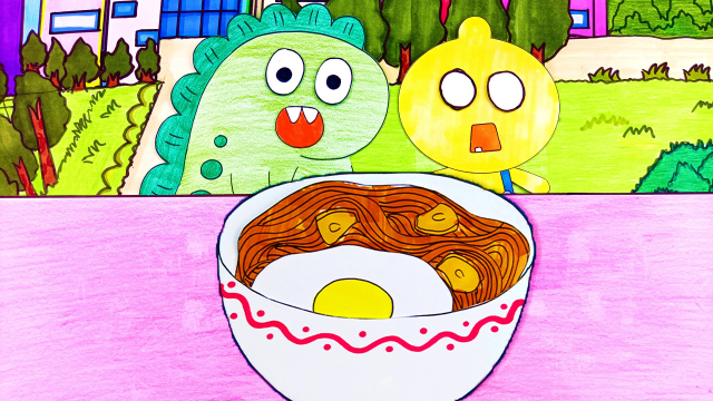 手绘定格动画:大牙做蒜香拌面失败求助豆乐,豆乐做给他吃