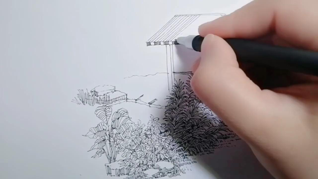 【钢笔画】照着素材画一幅画,公园一角速写!