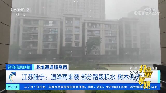 江苏睢宁:强降雨来袭!部分路段积水,树木倒伏