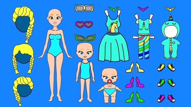 纸娃娃母亲和女儿女孩的衣服鞋子和配件