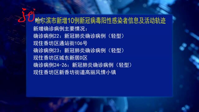 9月25日哈尔滨公布新增10例新冠病毒阳性感染者信息及活动轨迹