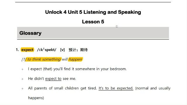 U4 Unit5 Lesson5 英英释义