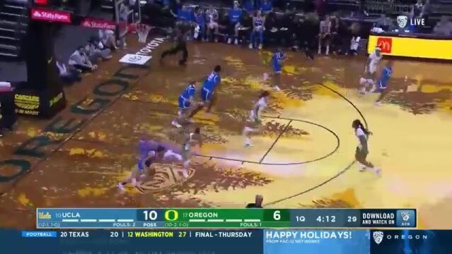 NCAA女篮:UCLA大四控卫Charisma Osborne对阵俄勒冈单场17分