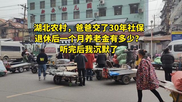 湖北农村,爸爸交了30年社保,退休后一个月养老金有多少?