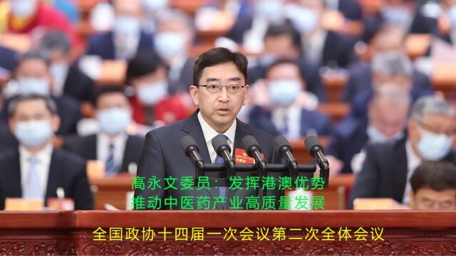 全国政协委员高永文:发挥港澳优势 推动中医药产业高质量发展