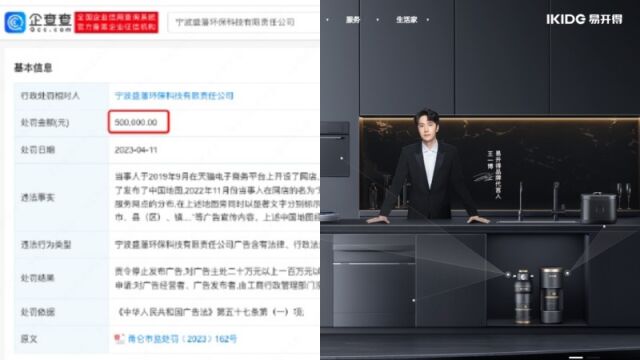 王一博代言品牌易开得广告违法被罚50万:因售后网点地图漏绘南海诸岛