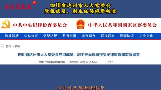 四川省达州市人大常委会党组成员、副主任吴晓勇被查