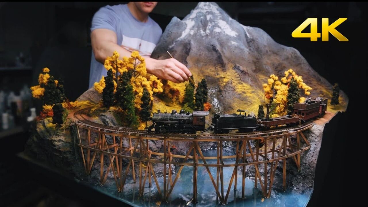 大佬制作雪山铁路逼真微缩场景