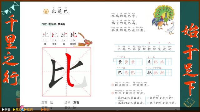 “ 比”字学习,语文课本《比尾巴》生字学习