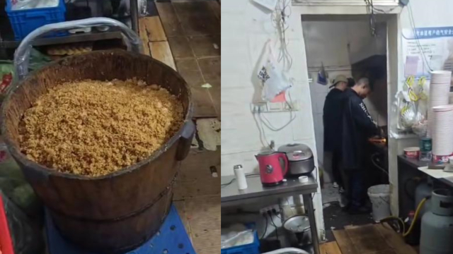 外卖员曝光外卖炒饭后厨,"一大桶有一百来份",网友瞬间破防!