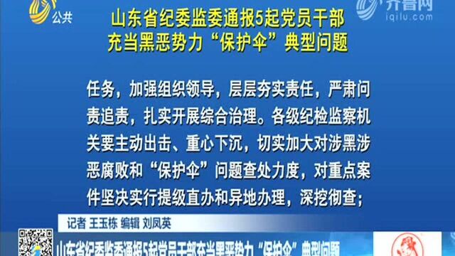 山东省纪委监委通报5起党员干部充当黑恶势力“保护伞”典型问题