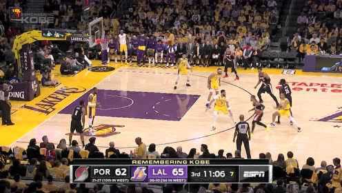 《NBA全场回放》【原声回放】开拓者vs湖人第3节 利拉德单节6记三分致敬科比