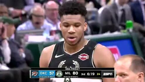 《NBA全场回放》【原声回放】雷霆vs雄鹿第3节 保罗完美弧线三分