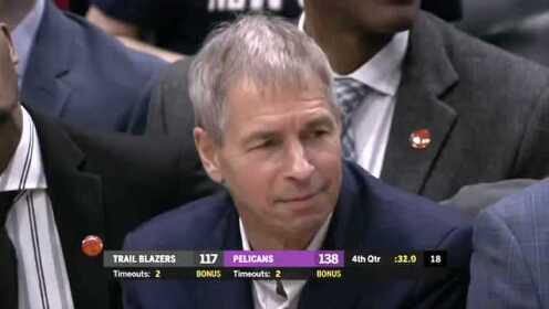《NBA全场回放》【原声回放】开拓者vs鹈鹕第4节 摩尔后仰跳投命中