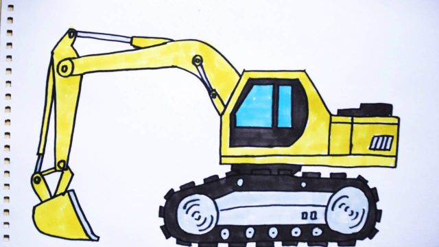 神笔简笔画工程系列重型挖掘机儿童绘画图片早教场景教程