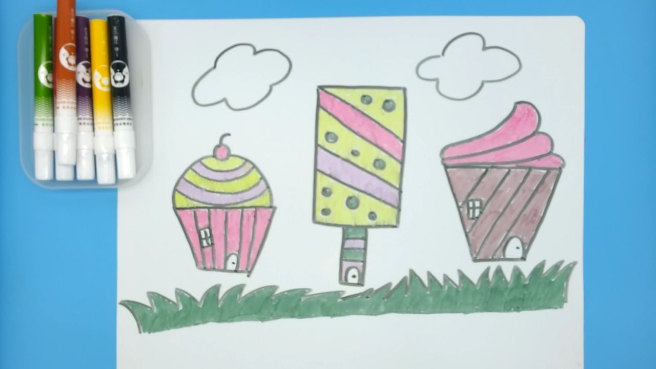 冰淇淋房子简笔画彩色图片